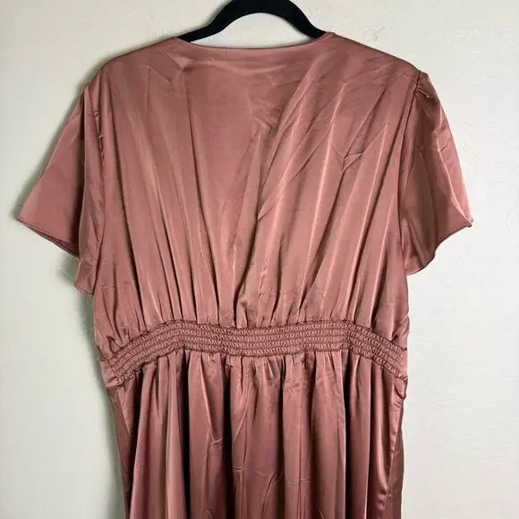 Baltic Born Poppy Satin Midi Dress Rosy Brown XXXL Tie Front - Picture 9 of 16
